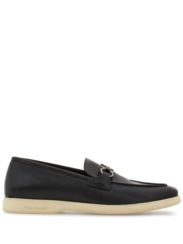 Ferragamo Gancini Leather Loafers - Black