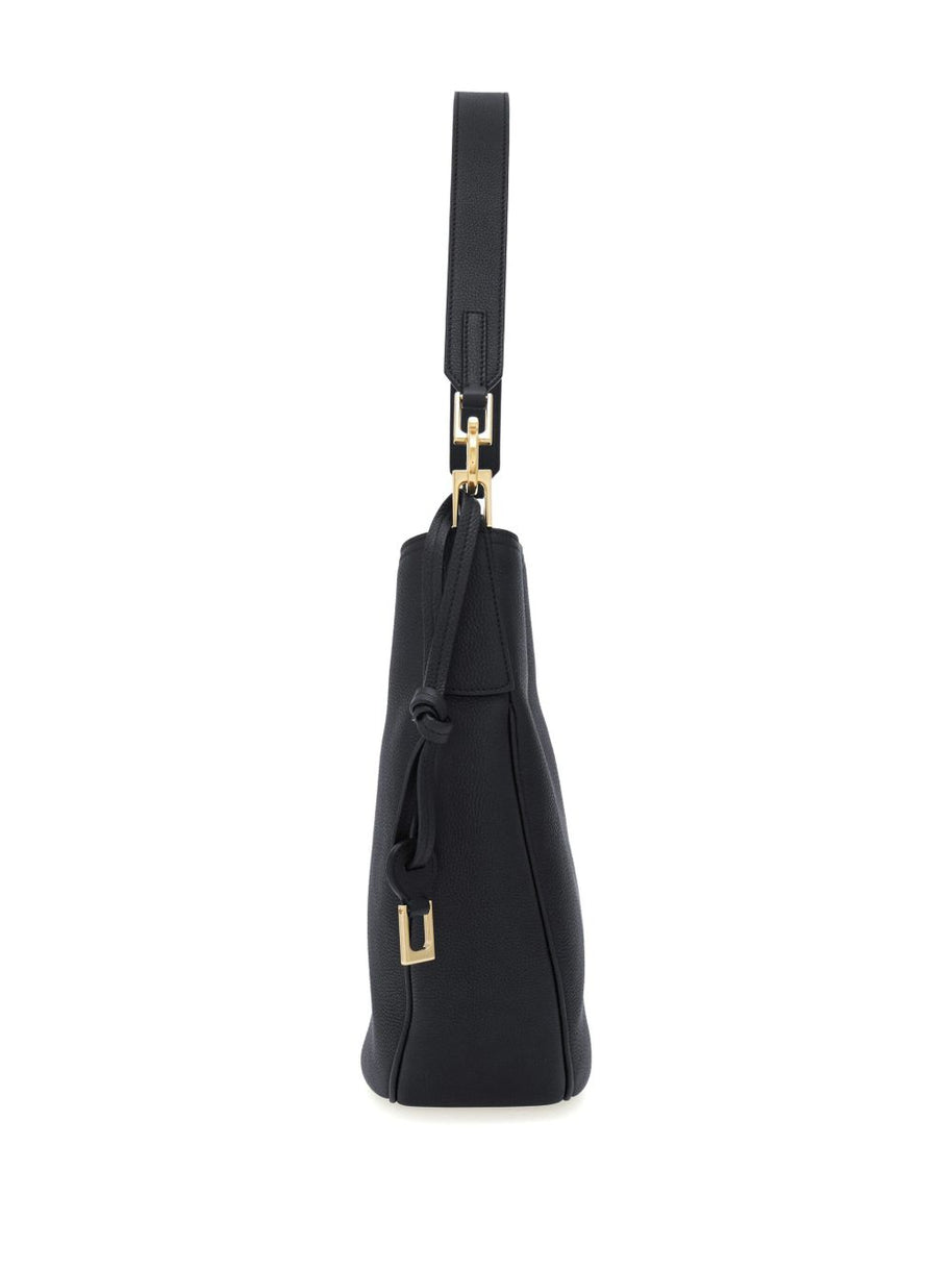 Ferragamo Medium Leather Hobo Bag - Black