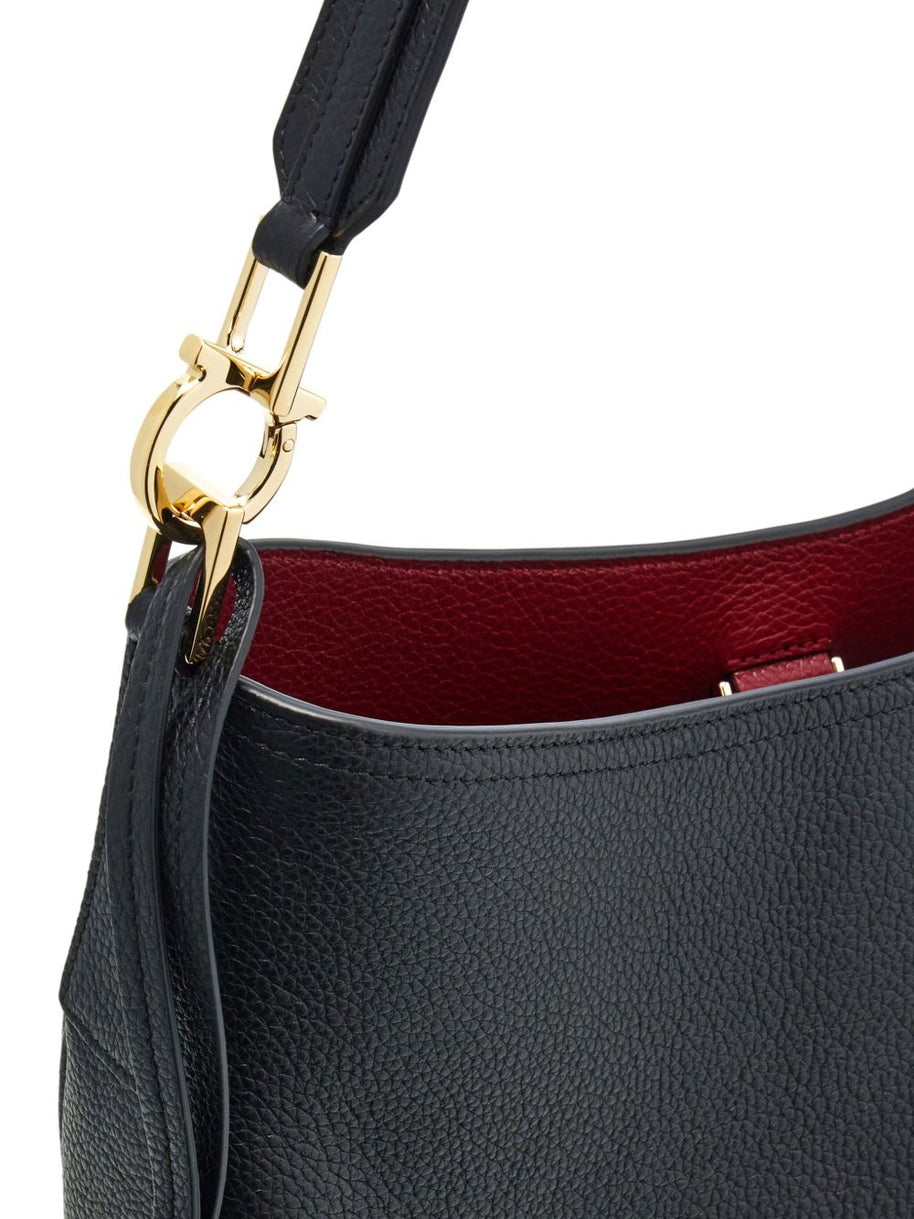 Ferragamo Medium Leather Hobo Bag - Black