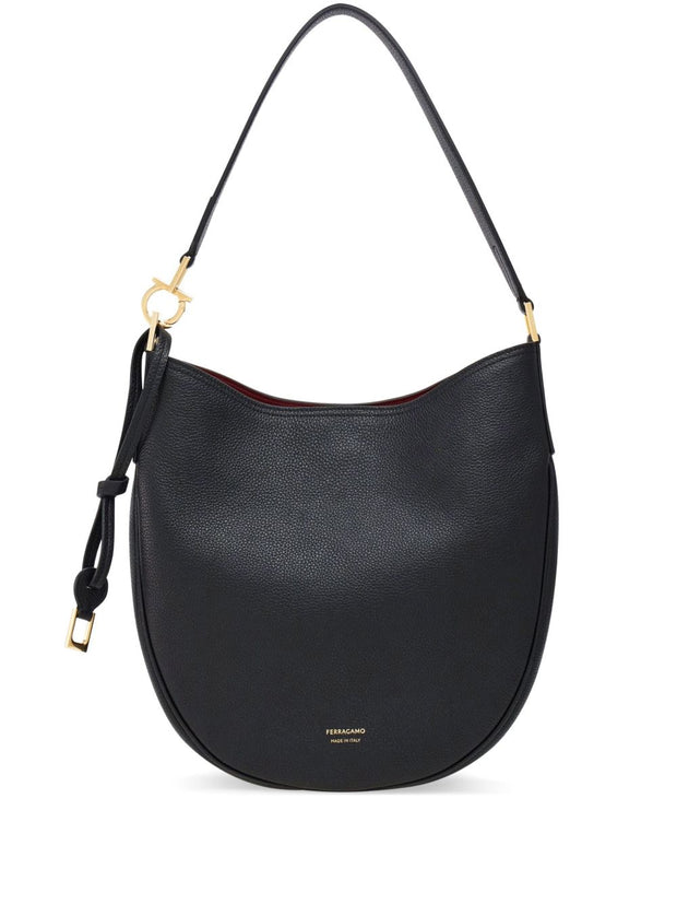Ferragamo Medium Leather Hobo Bag - Black