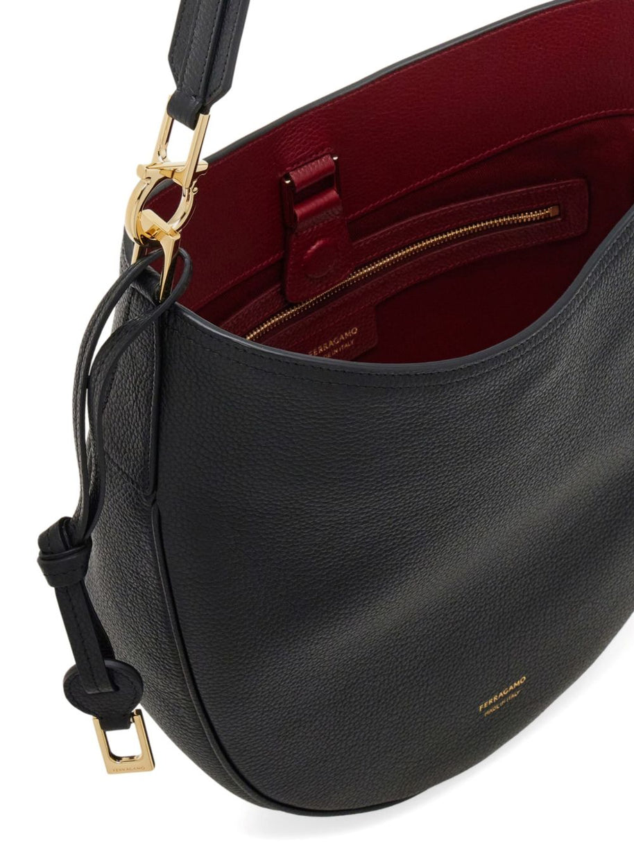 Ferragamo Medium Leather Hobo Bag - Black