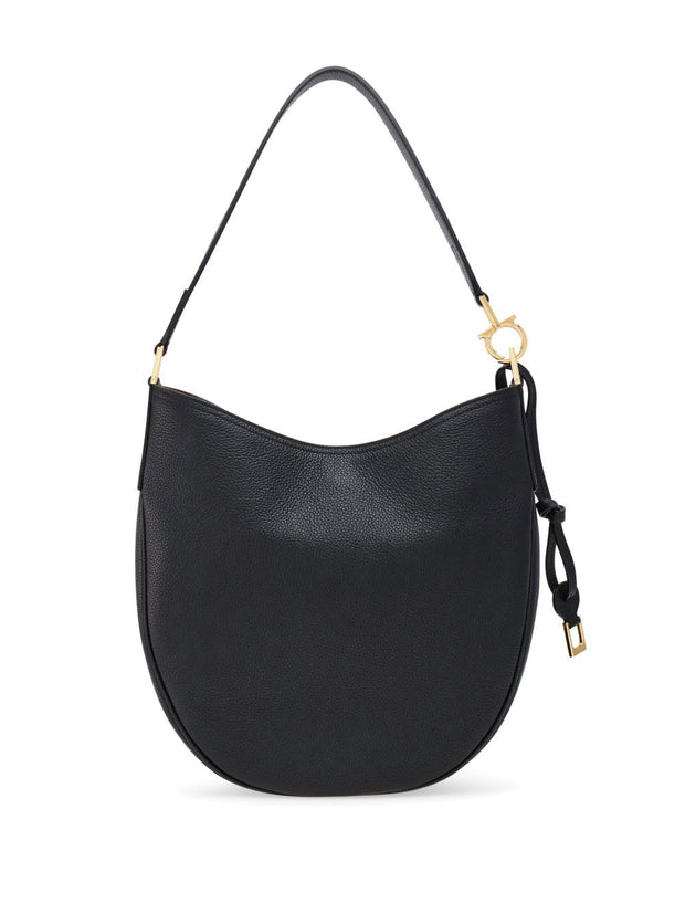 Ferragamo Medium Leather Hobo Bag - Black