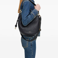 Ferragamo Medium Leather Hobo Bag - Black