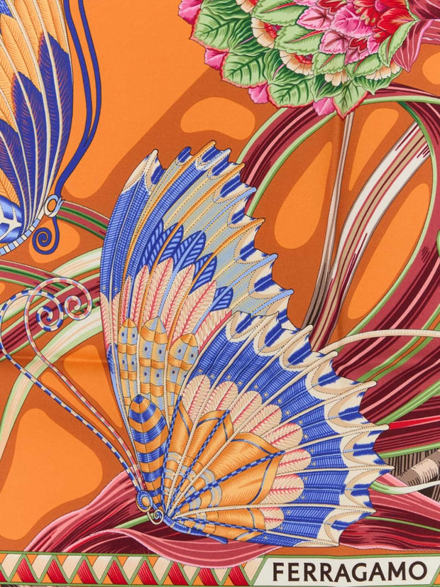 Ferragamo Printed Silk Scarf - Orange