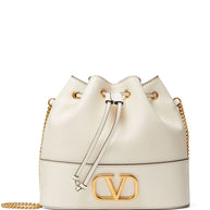 Valentino Garavani VLogo Signature Leather Mini Bucket Bag - Ivory