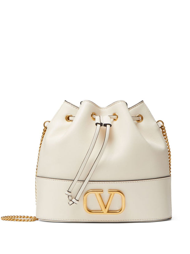 Valentino Garavani VLogo Signature Leather Mini Bucket Bag - Ivory