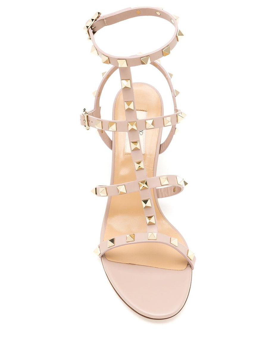 Valentino Garavani Rockstud Leather Heel Sandals - Powder