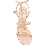 Valentino Garavani Rockstud Leather Heel Sandals - Powder