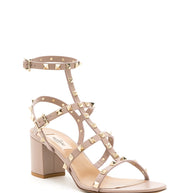 Valentino Garavani Rockstud Leather Heel Sandals - Powder