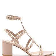 Valentino Garavani Rockstud Leather Heel Sandals - Powder