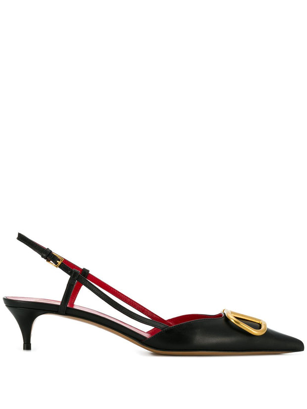 Valentino Garavani VLogo Signature Leather Slingback Pumps - Black