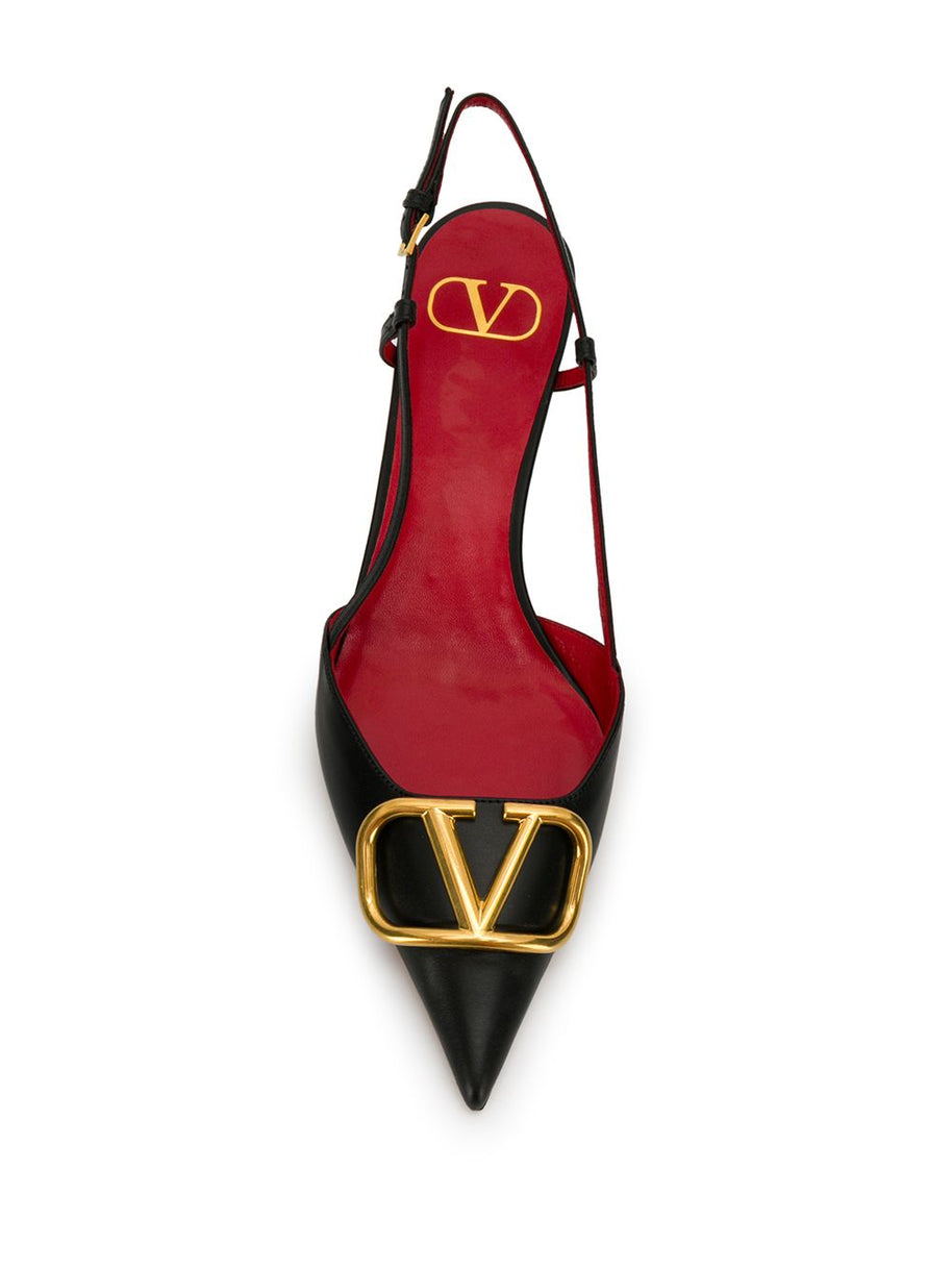 Valentino Garavani VLogo Signature Leather Slingback Pumps - Black