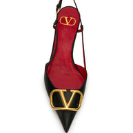 Valentino Garavani VLogo Signature Leather Slingback Pumps - Black