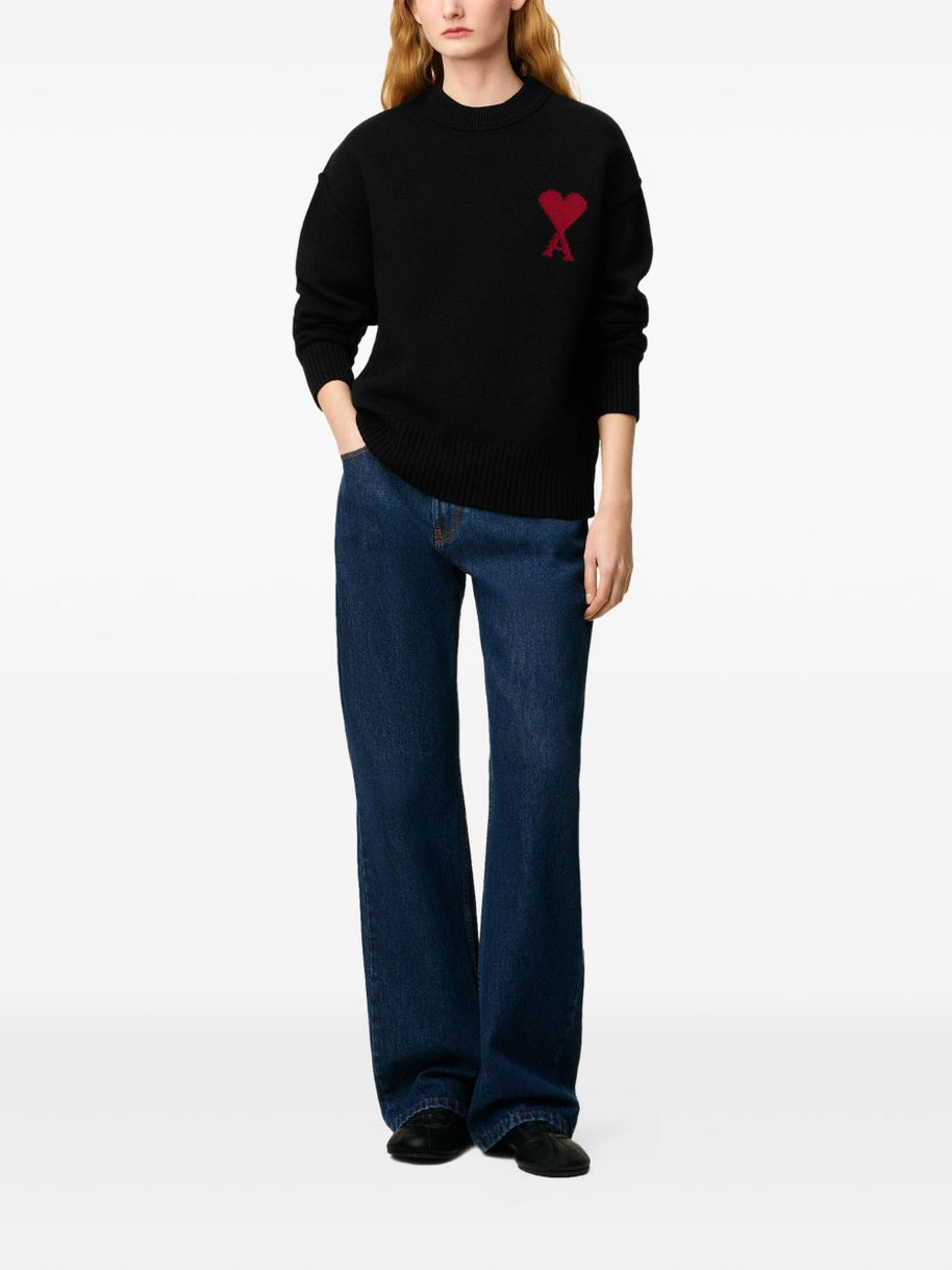 Ami Paris Ami De Coeur Wool Sweater - Black
