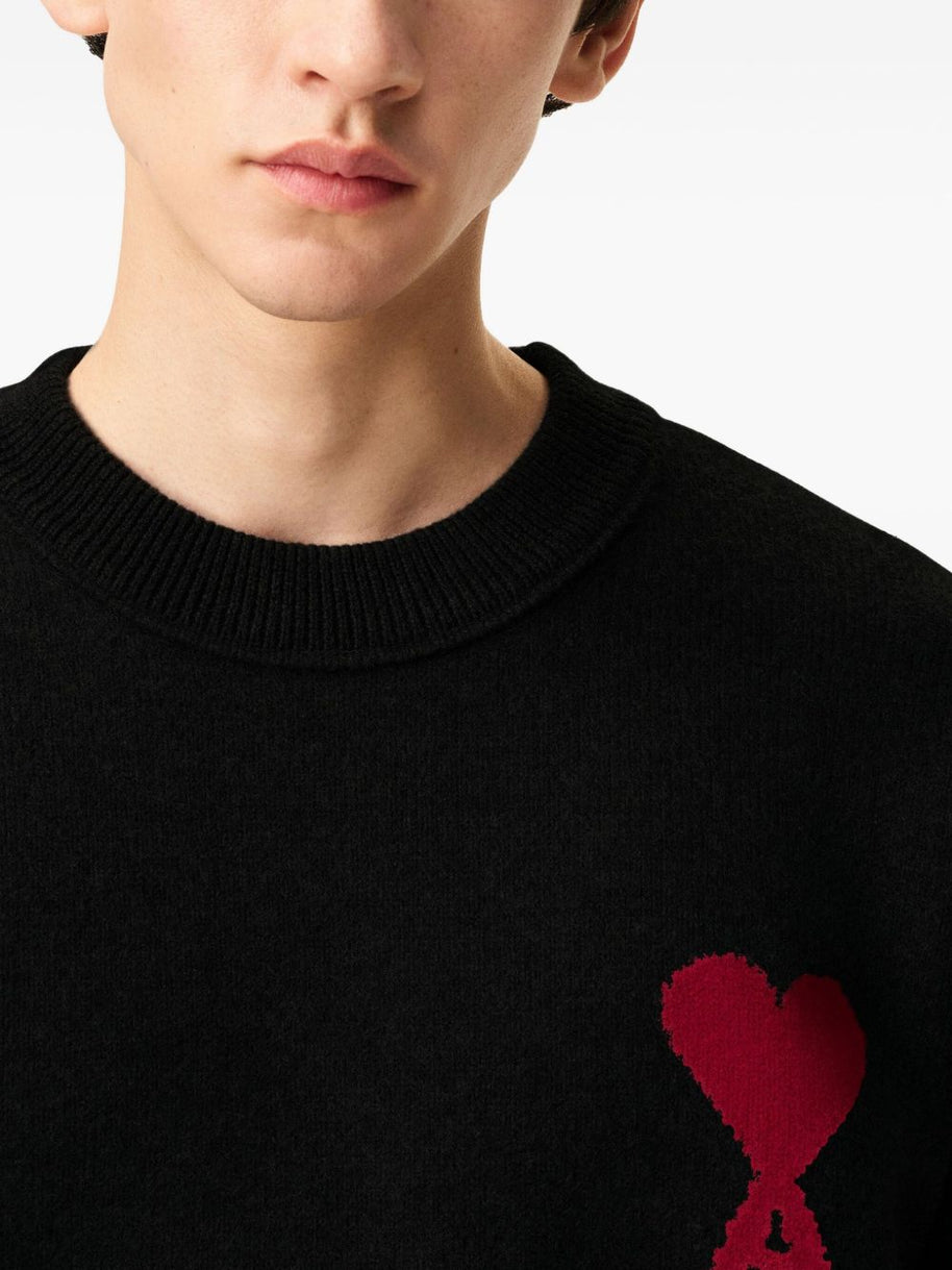 Ami Paris Ami De Coeur Wool Sweater - Black