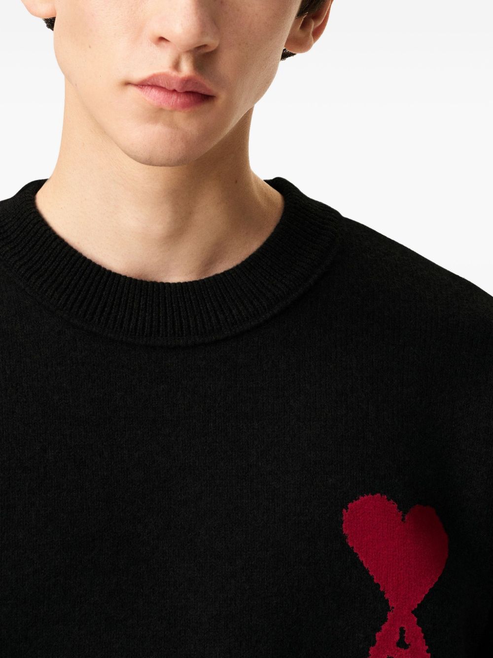 Ami Paris Ami De Coeur Wool Sweater - Black