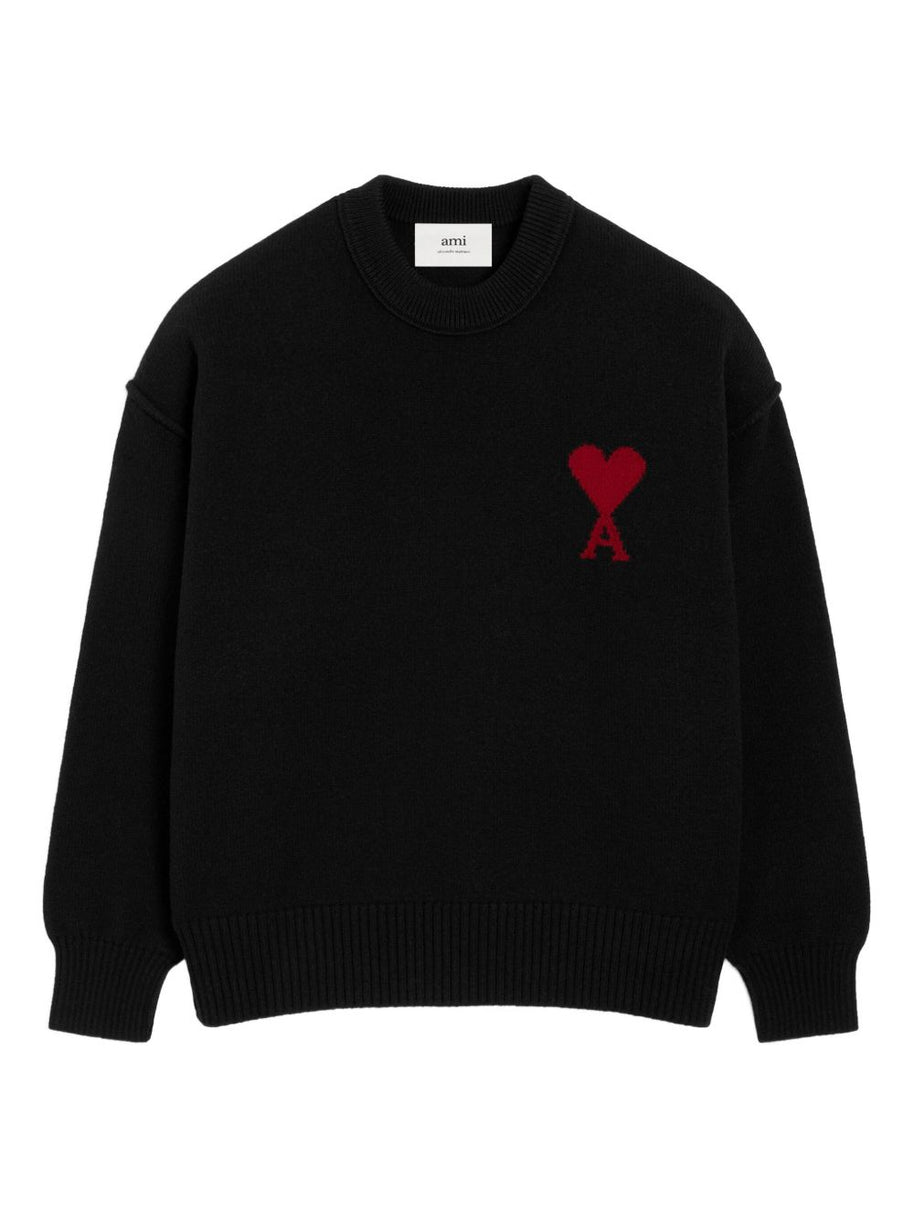 Ami Paris Ami De Coeur Wool Sweater - Black
