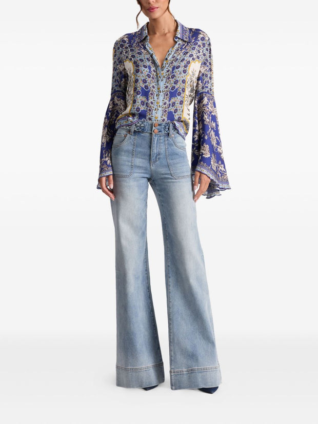Alice + Olivia Floral Bell Sleeve Top - Purple