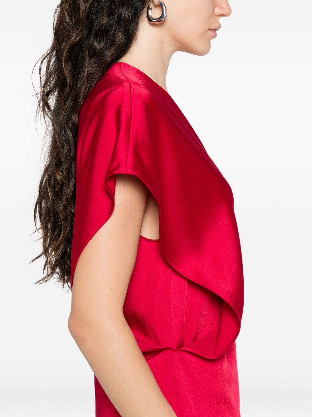 Stella McCartney Satin V-necked Midi Dress Red
