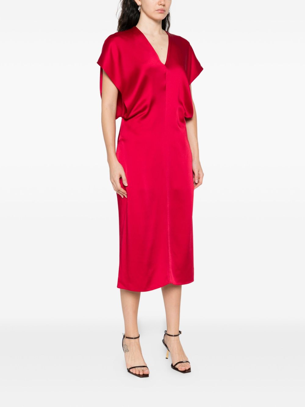 Stella McCartney Satin V-necked Midi Dress Red