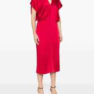 Stella McCartney Satin V-necked Midi Dress Red