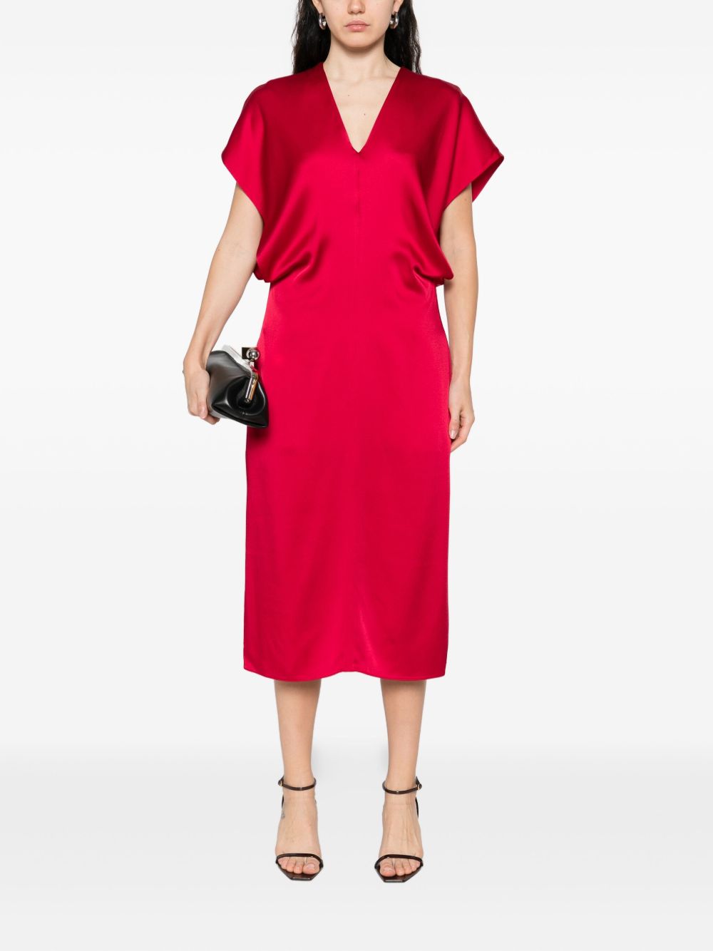 Stella McCartney Satin V-necked Midi Dress Red