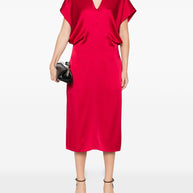 Stella McCartney Satin V-necked Midi Dress Red