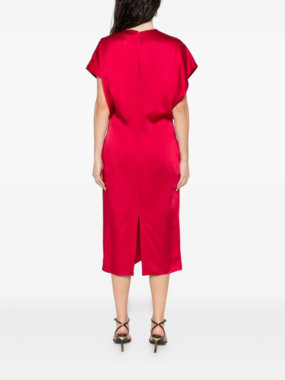 Stella McCartney Satin V-necked Midi Dress Red