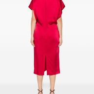 Stella McCartney Satin V-necked Midi Dress Red