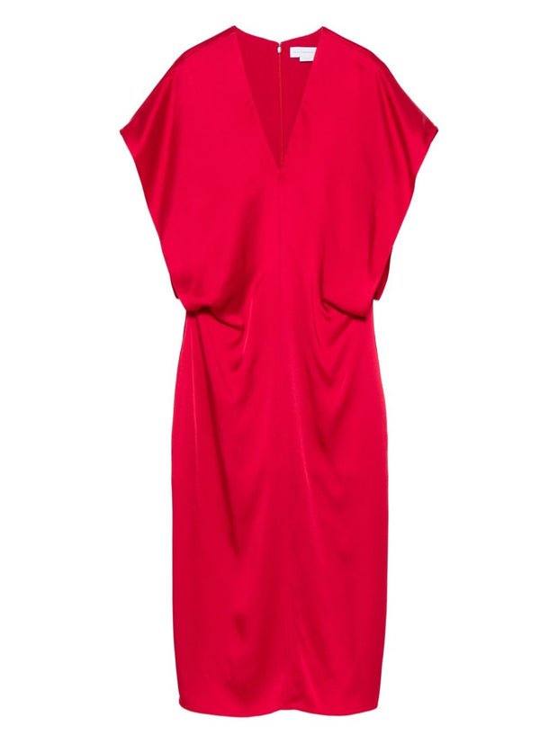 Stella McCartney Satin V-necked Midi Dress Red