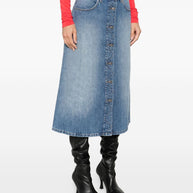 Stella McCartney Denim Cotton Midi Skirt - Blue