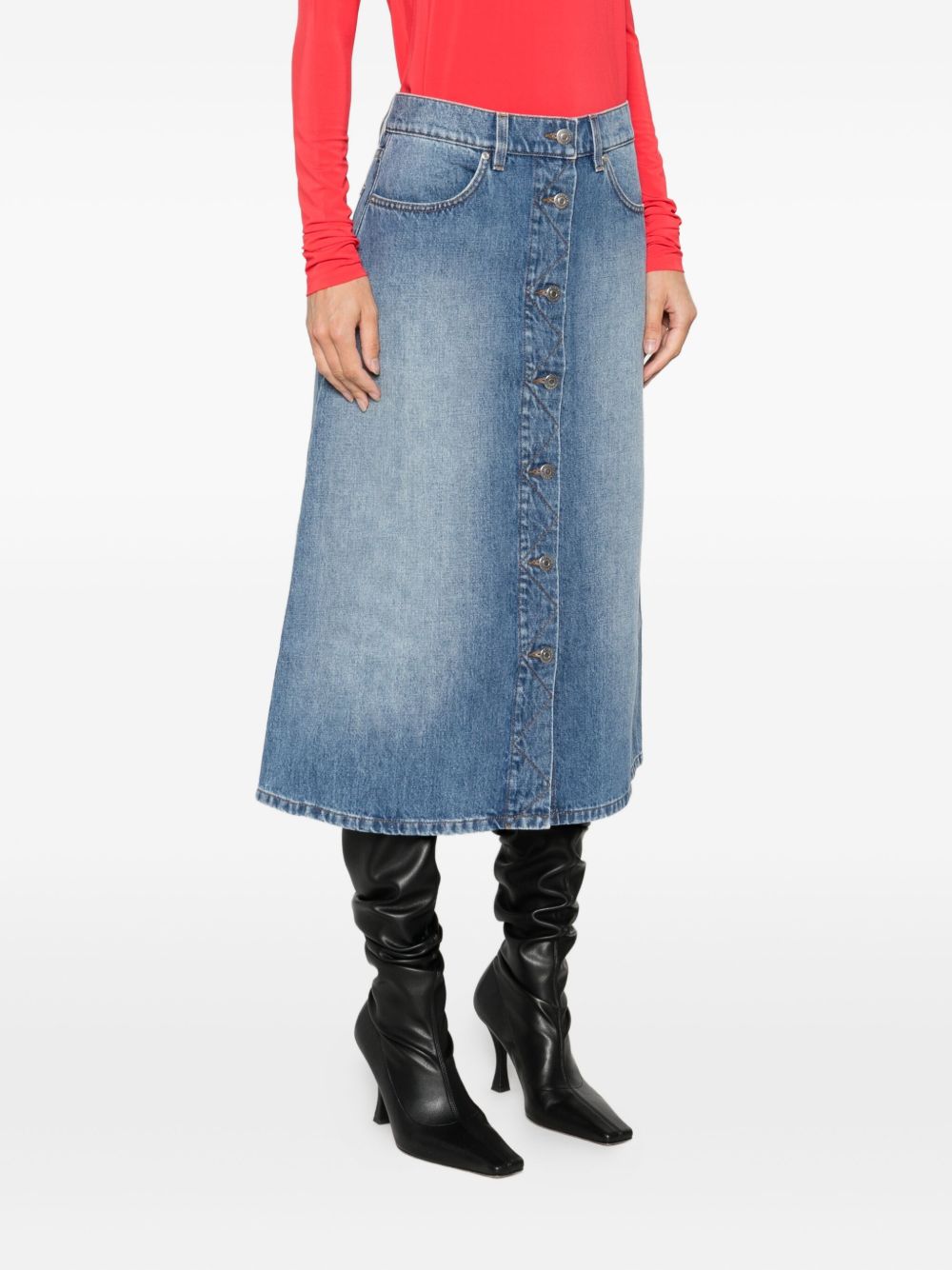 Stella McCartney Denim Cotton Midi Skirt - Blue