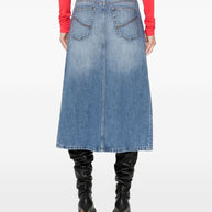 Stella McCartney Denim Cotton Midi Skirt - Blue