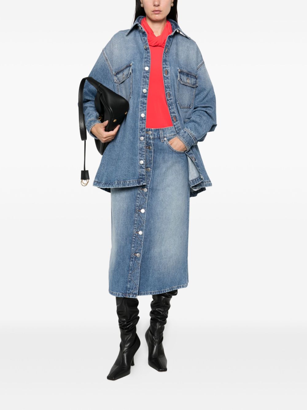 Stella McCartney Denim Cotton Midi Skirt - Blue