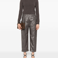 Brunello Cucinelli Pleat-detail Metallic Trousers