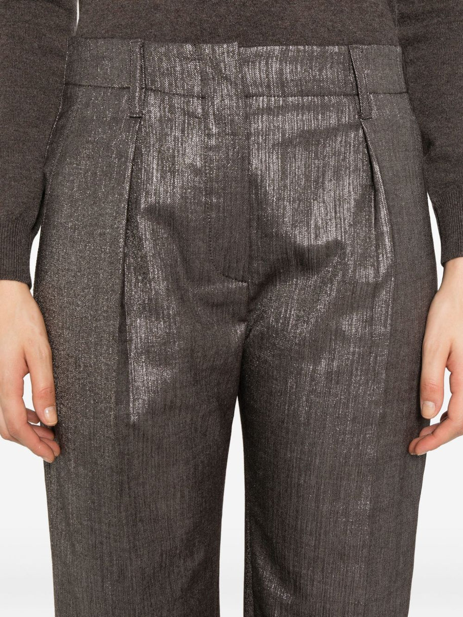 Brunello Cucinelli Pleat-detail Metallic Trousers
