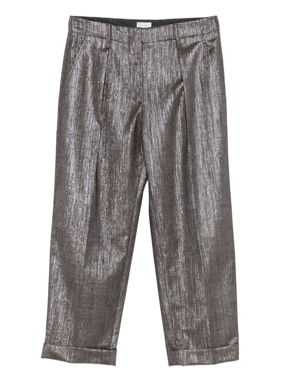 Brunello Cucinelli Pleat-detail Metallic Trousers