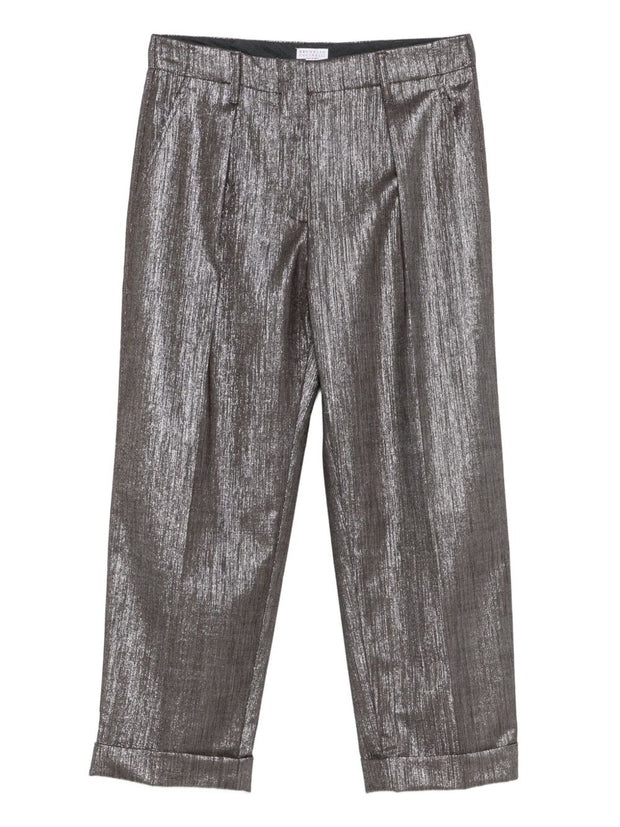 Brunello Cucinelli Pleat-detail Metallic Trousers