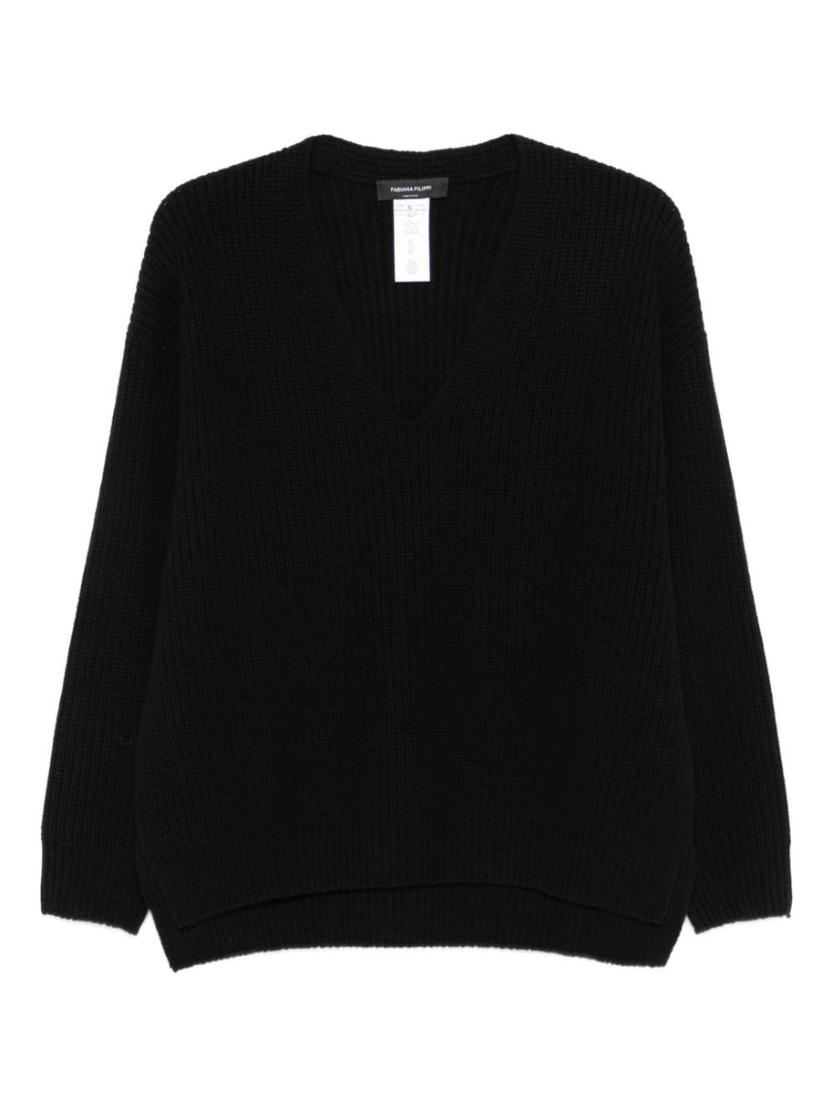 Fabiana Filippi Wool V-necked Jumper - Black