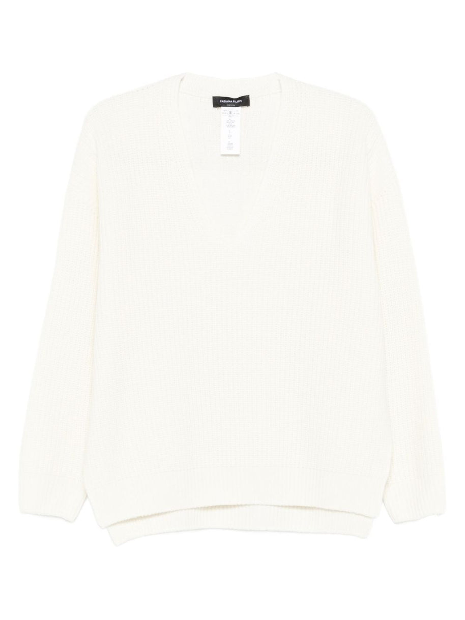 Fabiana Filippi Wool V-necked Jumper - Beige