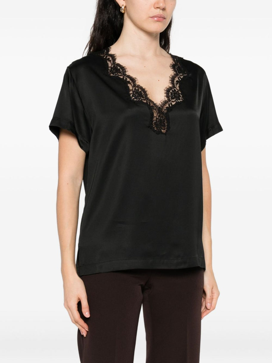 ERMANNO FIRENZE Lace Detail Top - Black