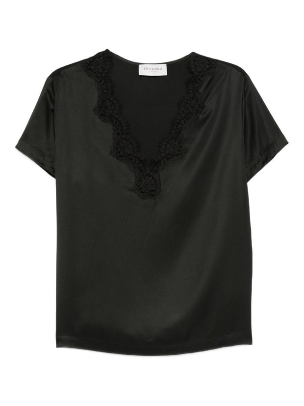 ERMANNO FIRENZE Lace Detail Top - Black