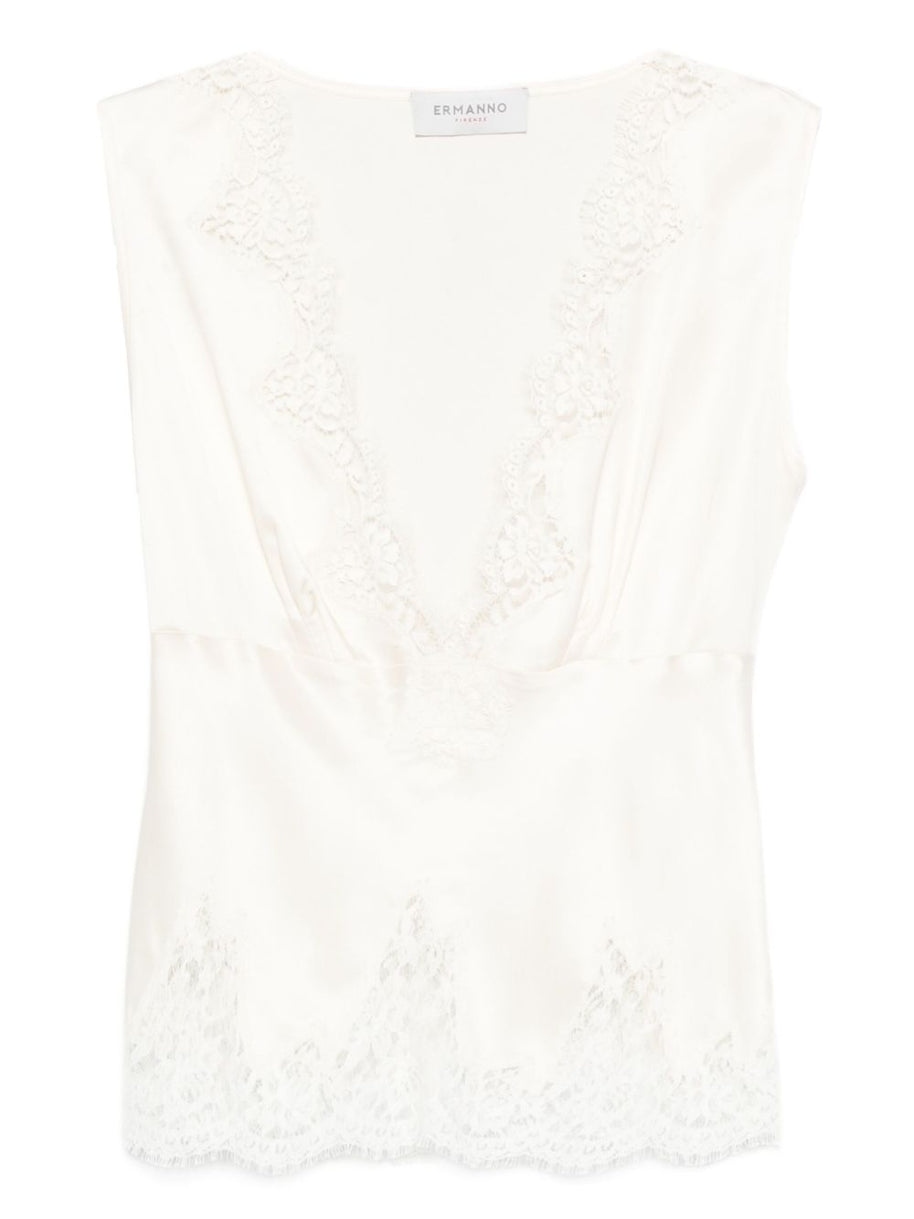 ERMANNO FIRENZE Lace Detail Top -  Beige