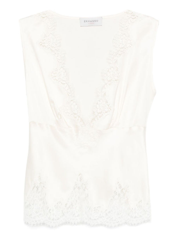 ERMANNO FIRENZE Lace Detail Top -  Beige