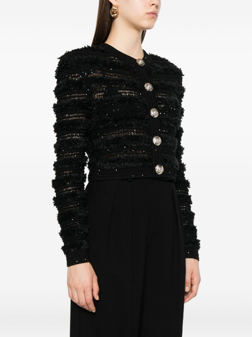 Balmain Tweed Cardigan - Black