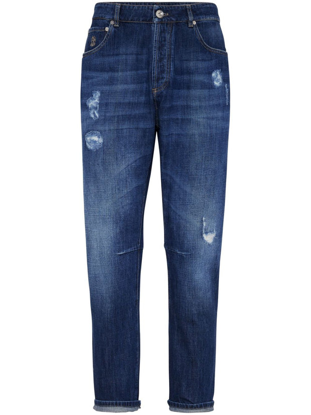 Brunello Cucinelli Denim Jeans With Tears - Blue