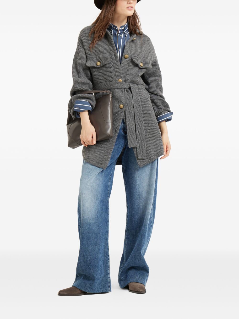 Brunello Cucinelli Wool And Cashmere Cardigan - Grey