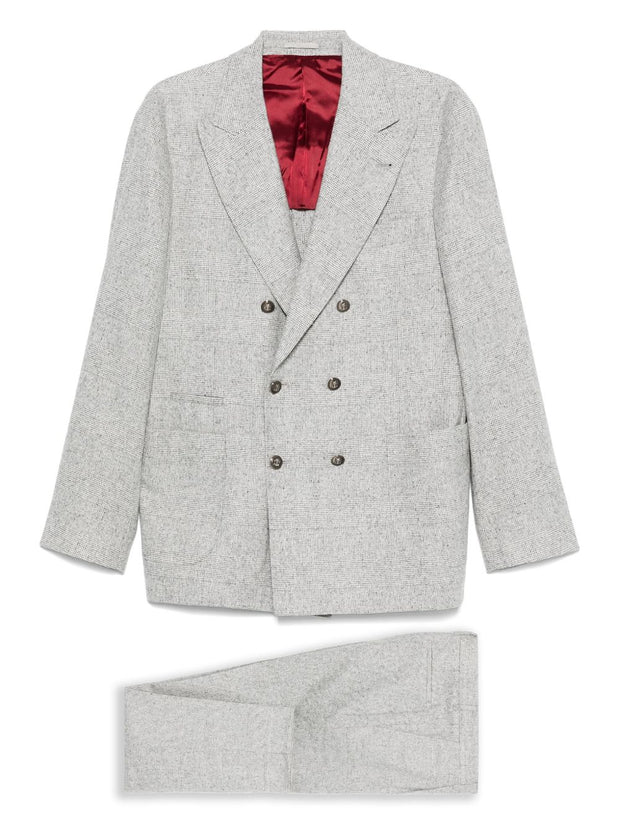 Brunello Cucinelli Wool And Silk Double-breasted Suit - Light Grey