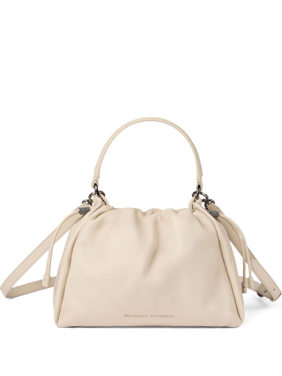 Brunello Cucinelli  Bucket Mellow Small Leather Handbag  - Ivory