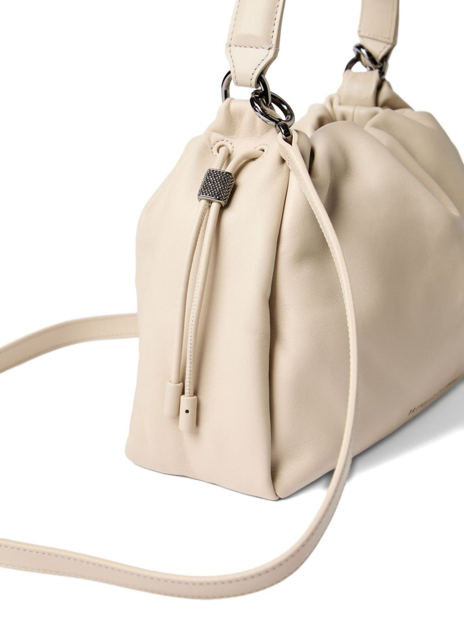 Brunello Cucinelli  Bucket Mellow Small Leather Handbag  - Ivory